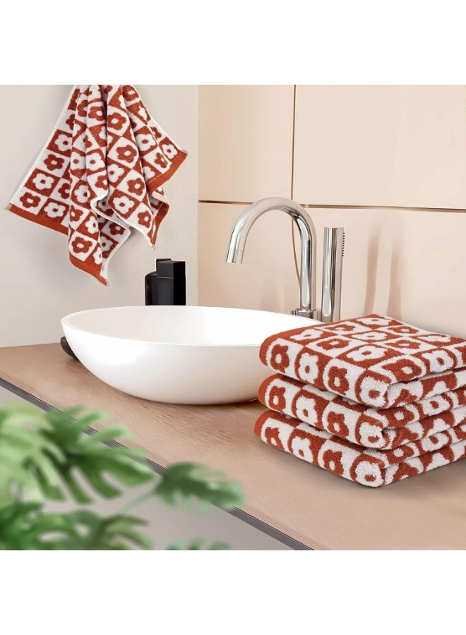 Jacquotha Checkered Floral Hand Towel Set - 4 Pack (29” x 13”) Towels for Bathroom Spa Kitchen, Christmas Hand Towels Gifts, Bright and Durable, Rust Red - Image 2