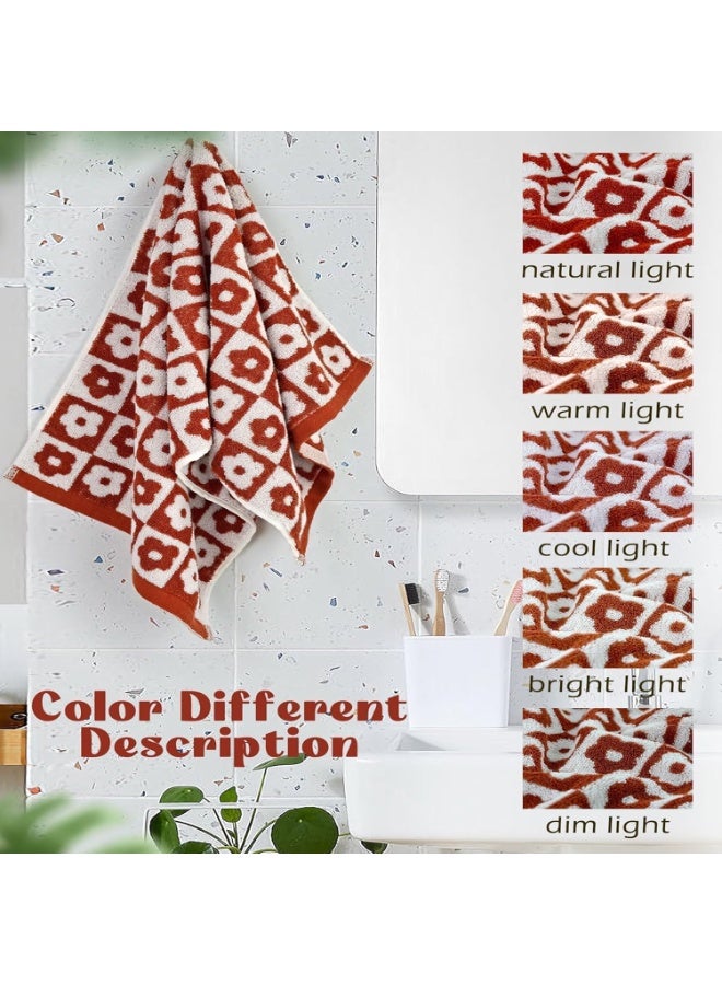 Jacquotha Checkered Floral Hand Towel Set - 4 Pack (29” x 13”) Towels for Bathroom Spa Kitchen, Christmas Hand Towels Gifts, Bright and Durable, Rust Red - Image 4