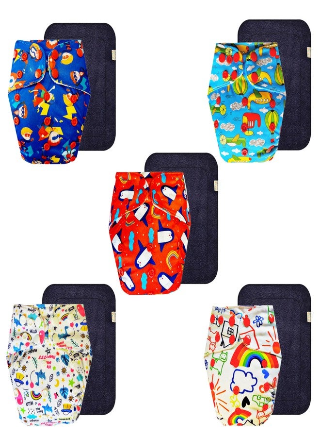 حفاضات قماشية فاخرة من دمبلدو مع حشوة سوداء (عبوة من 5) | ملائمة تمامًا | تسمح بمرور الهواء | مناسبة للسفر | تغيير حفاضات بدون قلق | من 3 أشهر إلى 3 سنوات | للجنسين - Image 1