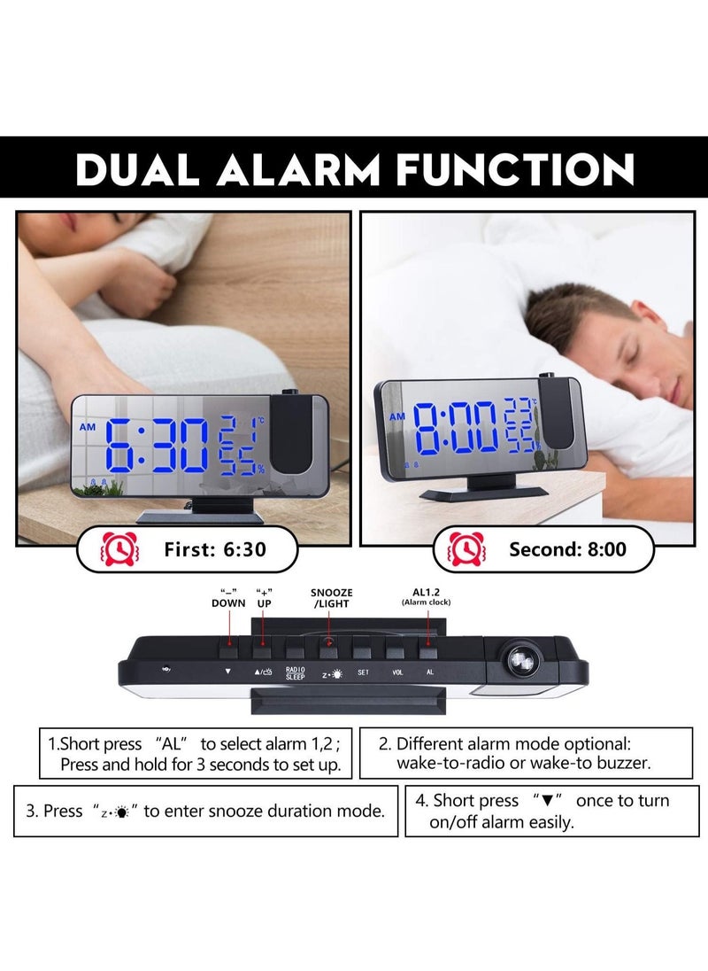 Generic - Projection Alarm Clock for Bedroom Ceiling Digital Radio Alarm Clock with USB Phone Charger Dual Alarm Clock with 2 Alarm Sounds/4 Dimmer/180° Rotable LED Screen Alarm Clock - Image 1