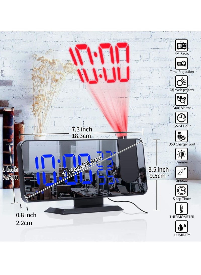 Generic - Projection Alarm Clock for Bedroom Ceiling Digital Radio Alarm Clock with USB Phone Charger Dual Alarm Clock with 2 Alarm Sounds/4 Dimmer/180° Rotable LED Screen Alarm Clock - Image 1