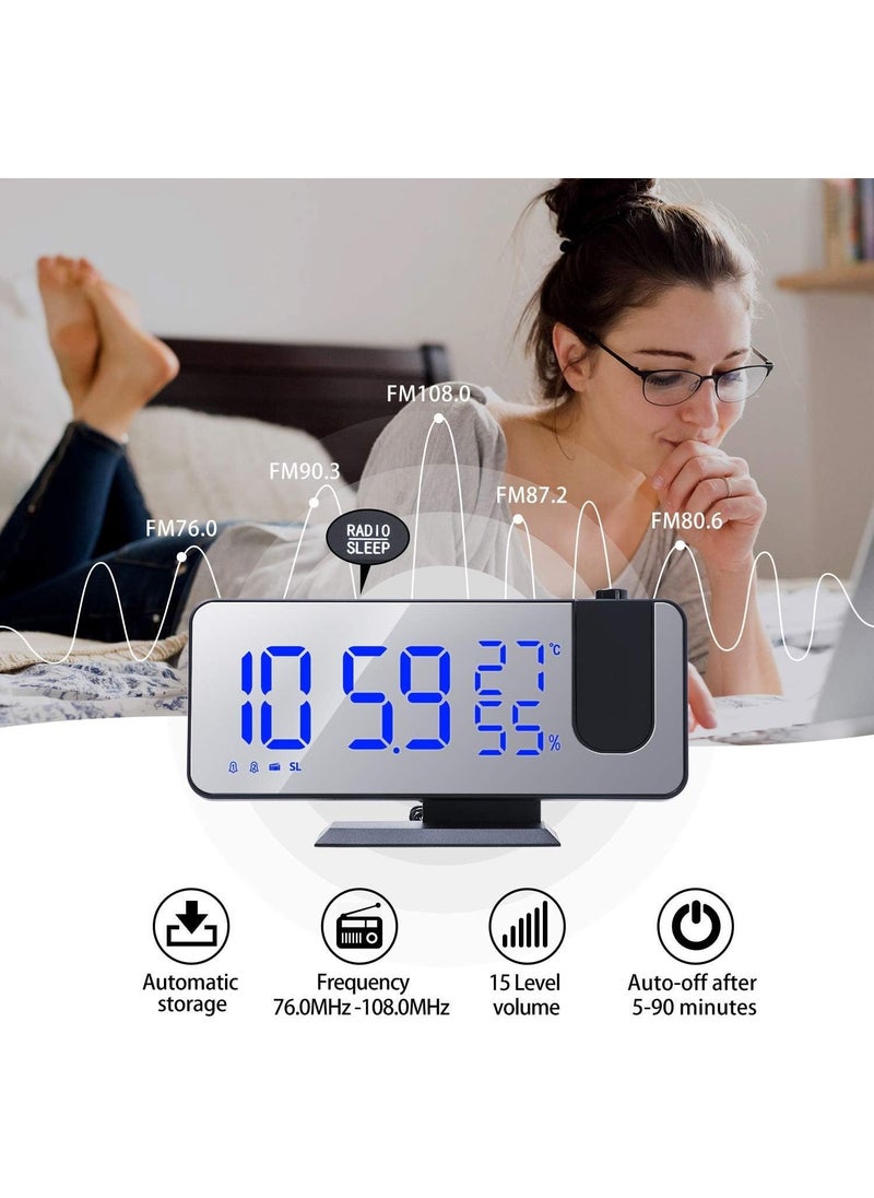 Generic - Projection Alarm Clock for Bedroom Ceiling Digital Radio Alarm Clock with USB Phone Charger Dual Alarm Clock with 2 Alarm Sounds/4 Dimmer/180° Rotable LED Screen Alarm Clock - Image 1