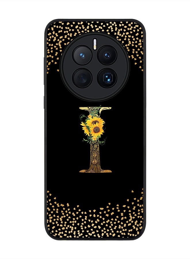Stylizedd Rugged Black edge case for Huawei Mate 50, Slim fit Thin Cover -  Custom Monogram Initial Letter Mandala Floral Pattern Alphabet- I  (Black ) - Image 1