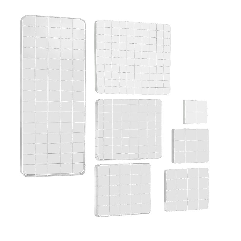 Cionyce Cionyce 7 Pcs Acrylic Stamping Blocks Decorative Stamp Blocks Clear Stamp Blocks with Grid and GripRectangle Stamping Block Set for CraftDIYScrapbooking 