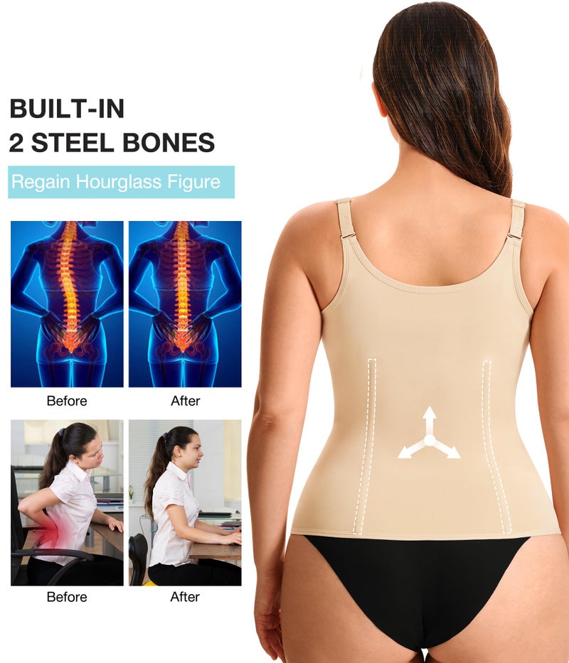 Eleady Women's Underbust Corset Waist Trainer Cincher Steel Boned Body Shaper Vest with Adjustable Straps (XL, Beige) - Image 3