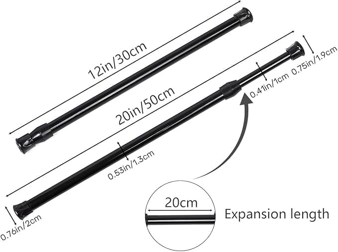 Bettli Spring Loaded Curtain Tension Rod Bit Holder Extensions Pack of 2 12-20 inches Black - Image 3