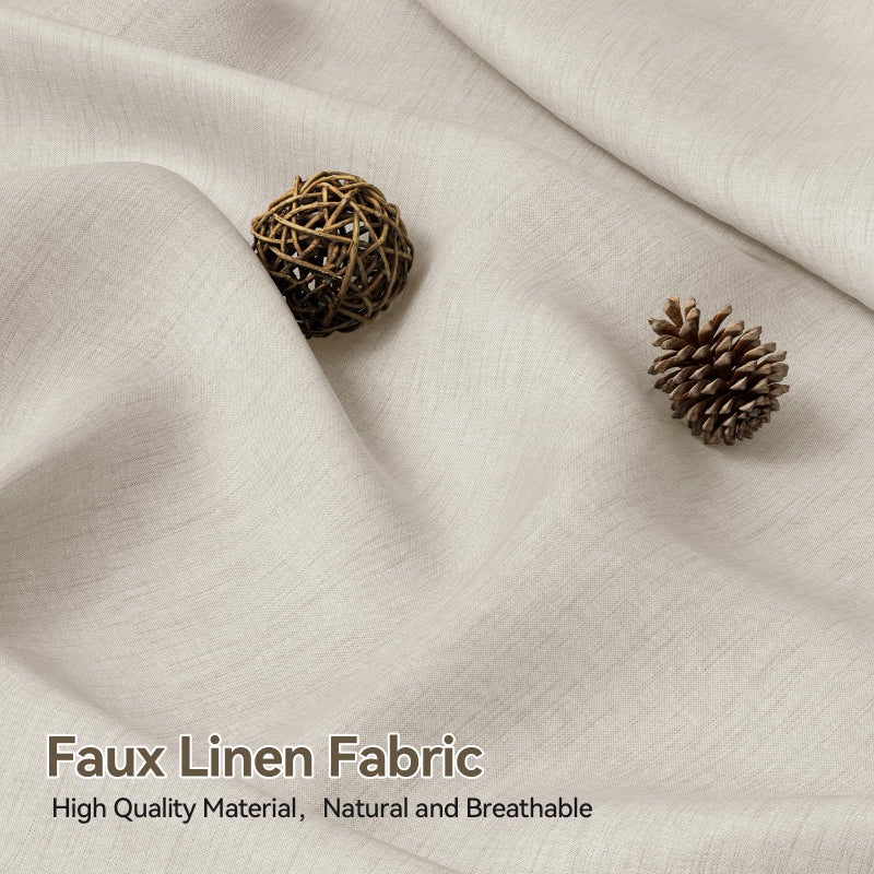 AmazerBath Linen Shower Curtain with Tassels  Beige Shower Curtains for Bathroom  Boho Farmhouse Shower Curtain with Hooks  Faux Linen Rustic Shower Curtain Fabric  Water Repellent  72x72 Inches - Image 2