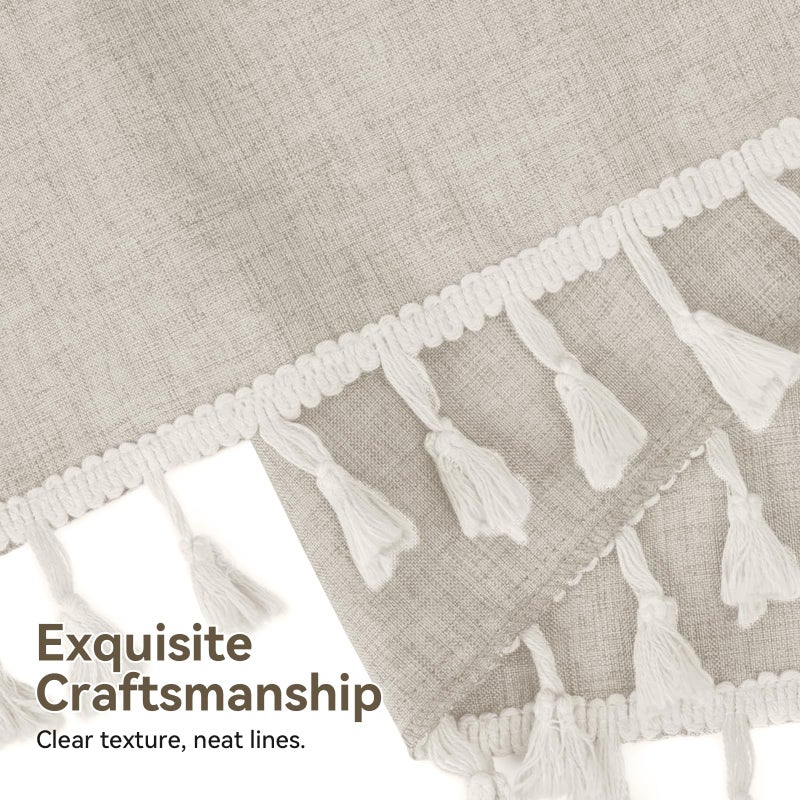 AmazerBath Linen Shower Curtain with Tassels  Beige Shower Curtains for Bathroom  Boho Farmhouse Shower Curtain with Hooks  Faux Linen Rustic Shower Curtain Fabric  Water Repellent  72x72 Inches - Image 3