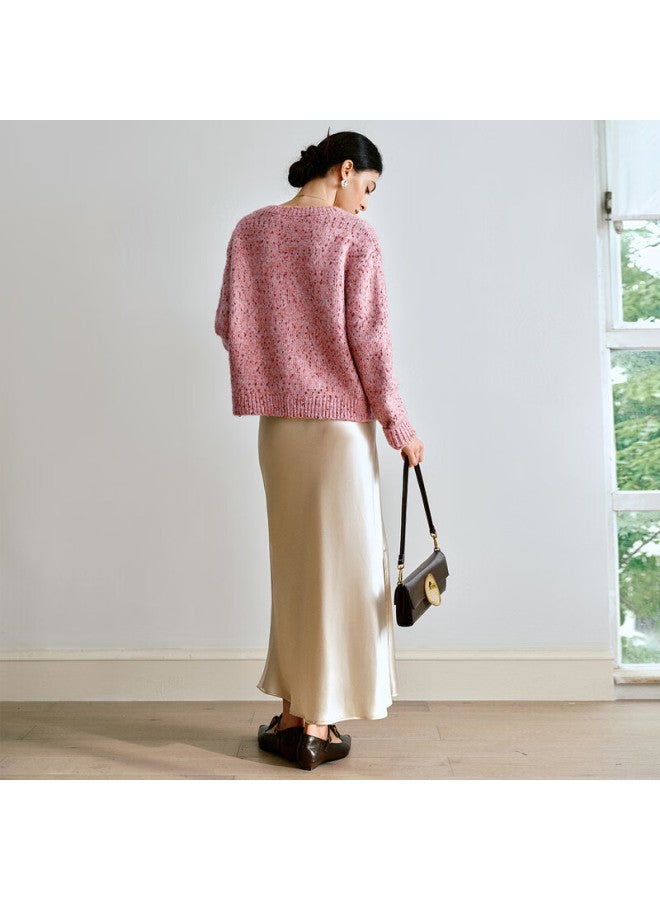 Olrain V-neck Chunky Knit Lazy Sweater Cardigan Women's Autumn Soft Sweet Versatile Top Pink L - Image 3