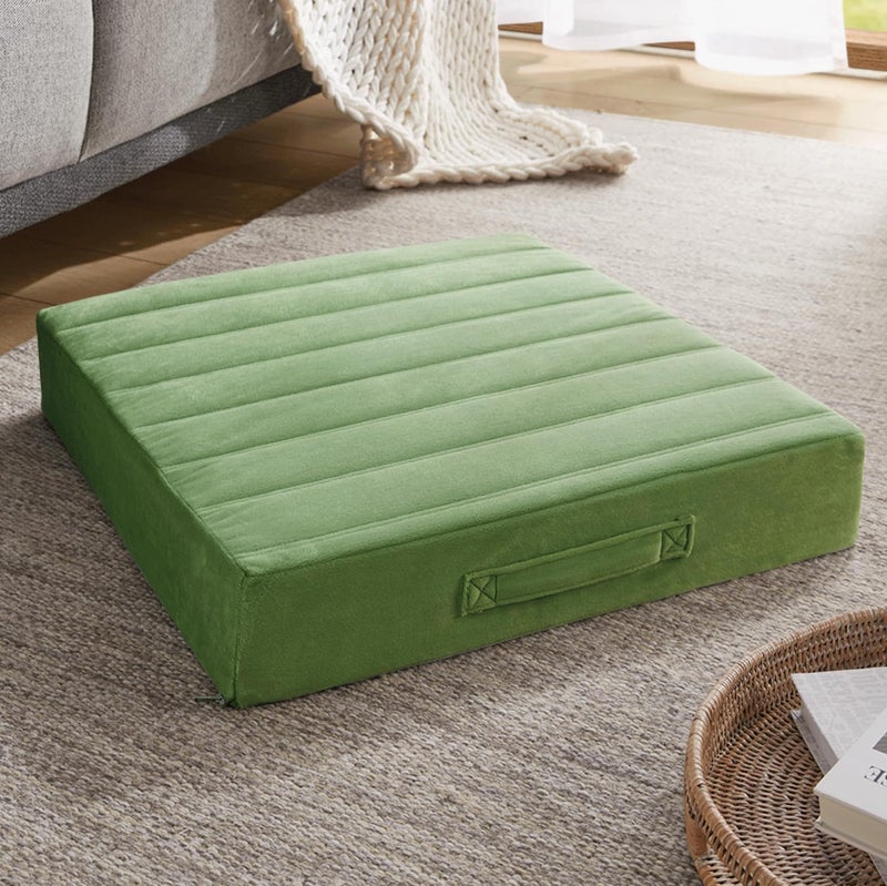 Codi Floor Cushions for Adults  Large Meditation Pillows with Thick Memory Foam and Soft Tufted Covers  Washable Square Seating for Couch and Yoga Sitting  22 inch Green - Image 1