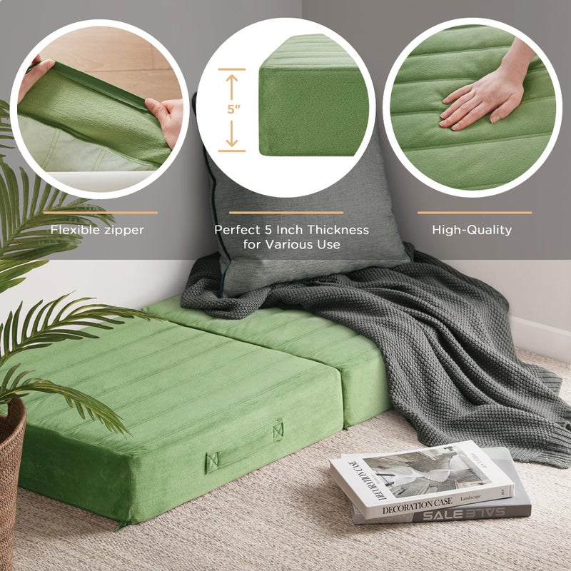 Codi Floor Cushions for Adults  Large Meditation Pillows with Thick Memory Foam and Soft Tufted Covers  Washable Square Seating for Couch and Yoga Sitting  22 inch Green - Image 3