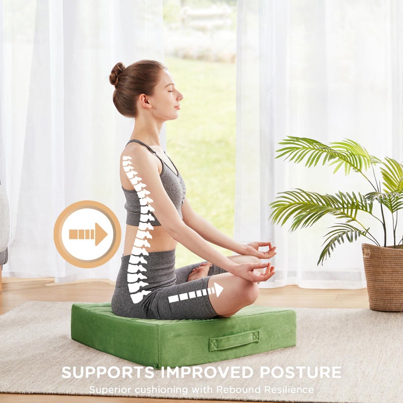 Codi Floor Cushions for Adults  Large Meditation Pillows with Thick Memory Foam and Soft Tufted Covers  Washable Square Seating for Couch and Yoga Sitting  22 inch Green - Image 5