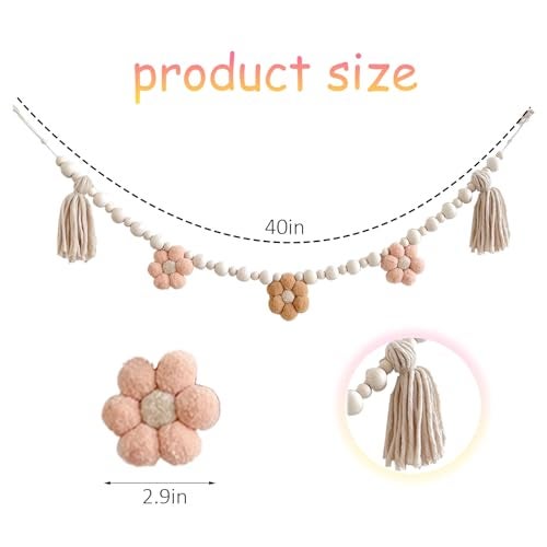 TTFdacai 2 Pcs Boho Tassel Garland with Wooden Beads, Daisy Wooden Tassel Garland Decor for Farmhouse Wall Classroom Daisy Birthday Party Banner Baby Shower Decoration - Image 2