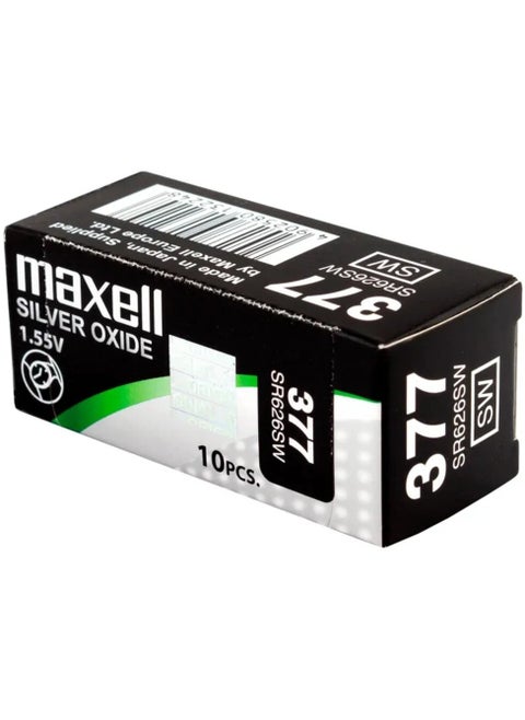 10-Pieces Maxell 377 / SR626SW 1.55V Silver Oxide Hg0% Zero Mercury Batteries