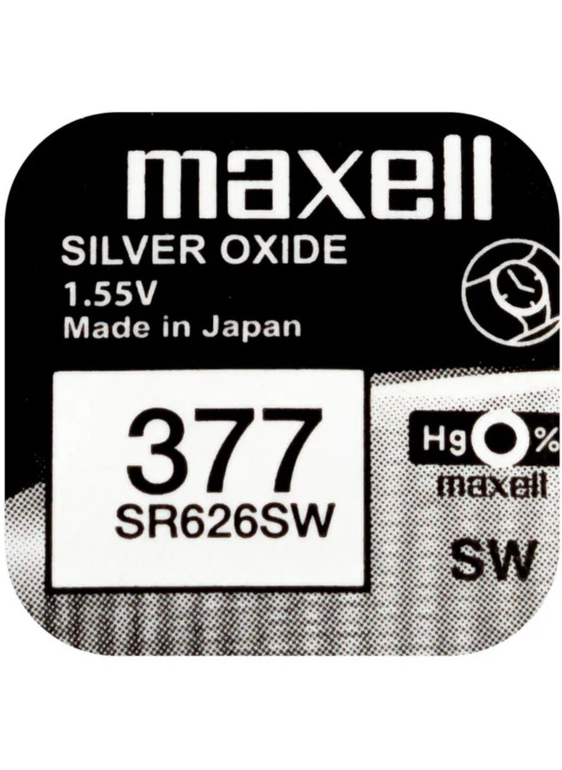 Maxell - 10-Pieces Maxell 377 / SR626SW 1.55V Silver Oxide Hg0% Zero Mercury Batteries - Image 1