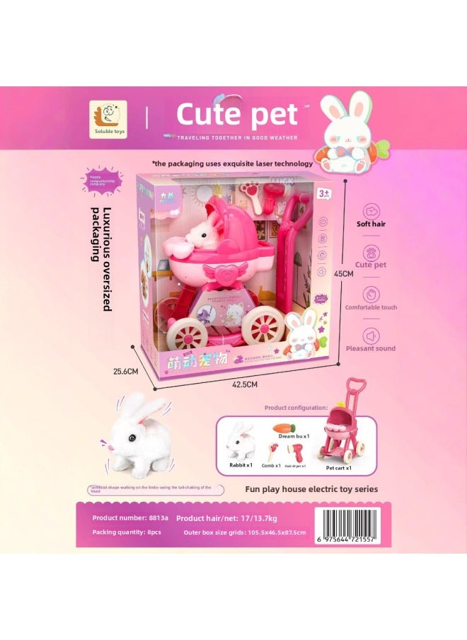 Fang Deer Children's Electric Plush Pet White Rabbit Puppy Kitten Cute Pet Transparent Shoulder Bag Simulation Shape-Color:073 [3 Random Cute Pet Backpacks] 19.5*10*20cm  - Image 4