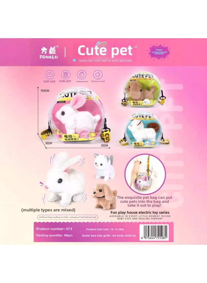 Fang Deer Children's Electric Plush Pet White Rabbit Puppy Kitten Cute Pet Transparent Shoulder Bag Simulation Shape-Color:073 [3 Random Cute Pet Backpacks] 19.5*10*20cm  - Image 2