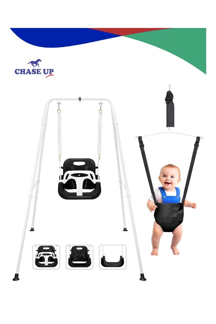 Chase Up 2 in 1 Toddler Swing ＆ Jumper, Swing Set for Indoor/Outdoor, Baby Jumpers and Bouncers, Easy to Assemble & Store, Suitable for Aged 6 Months to 10 Years Old (black) - Image 1