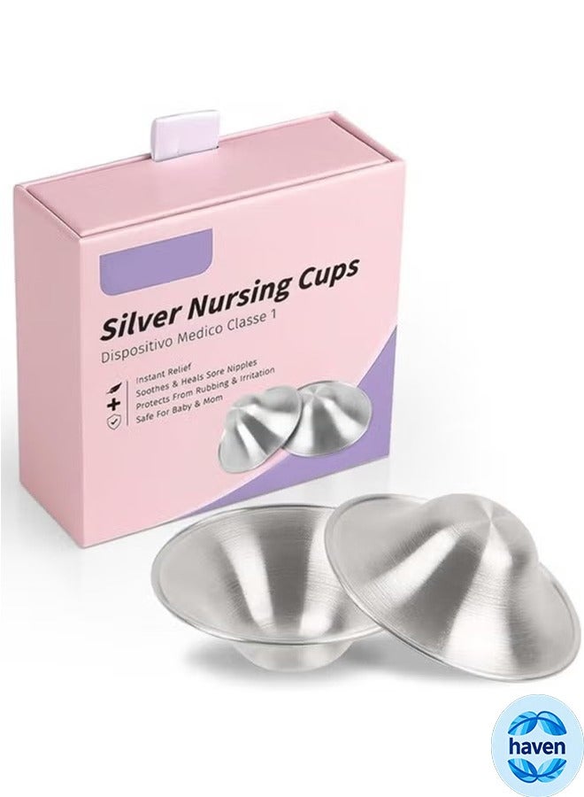 هافن كؤوس الرضاعة الفضية، 925 أغلفة الحلمة الفضية لتثقيب التصميم القابل للتنفاس، واقيات الثدي الأساسية لتمريض حديثي الولادة، درع الحلمة المعدنية (الحجم العادي) - Image 1