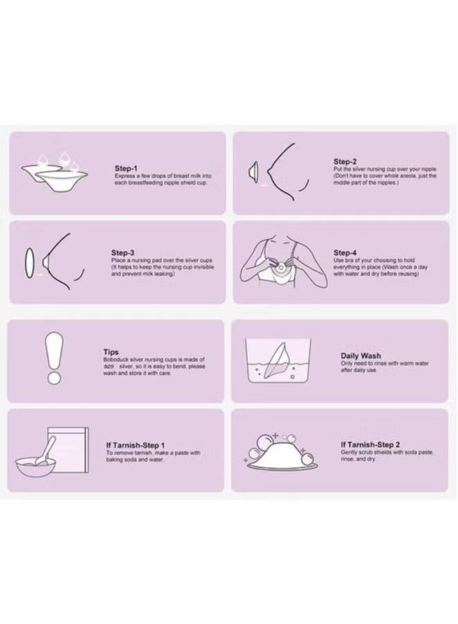 هافن كؤوس الرضاعة الفضية، 925 أغلفة الحلمة الفضية لتثقيب التصميم القابل للتنفاس، واقيات الثدي الأساسية لتمريض حديثي الولادة، درع الحلمة المعدنية (الحجم العادي) - Image 3