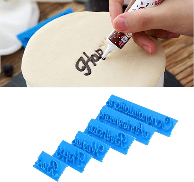 Fdit 6Pcs Words Cake Mould DIY Handwritten Letter Printed Stamp Mould Bakery Supplies Blue Baking Cake Stamp Tools - Image 5