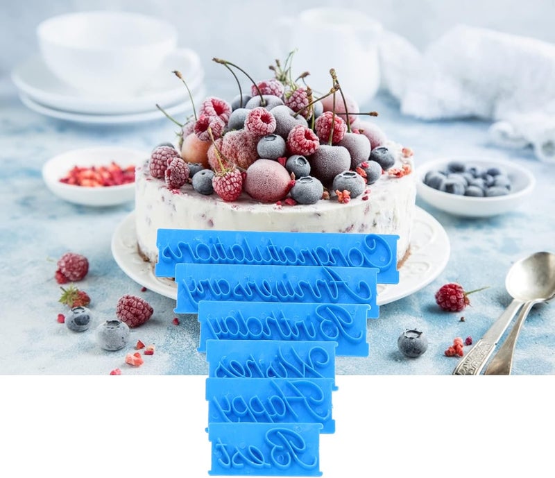 Fdit 6Pcs Words Cake Mould DIY Handwritten Letter Printed Stamp Mould Bakery Supplies Blue Baking Cake Stamp Tools - Image 3