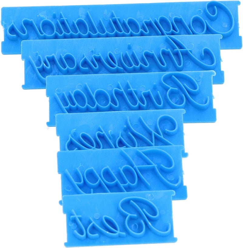 Fdit 6Pcs Words Cake Mould DIY Handwritten Letter Printed Stamp Mould Bakery Supplies Blue Baking Cake Stamp Tools - Image 1