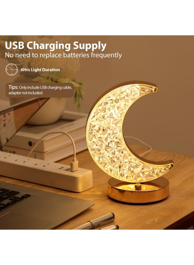 Ramadan Decoration Light Crescent Moon Table Lamp, 3 Color Modes & Touch Control, USB Rechargeable Beside LED Night Light for Ramadan Desk Bedroom Living Room Home Decor - Image 5