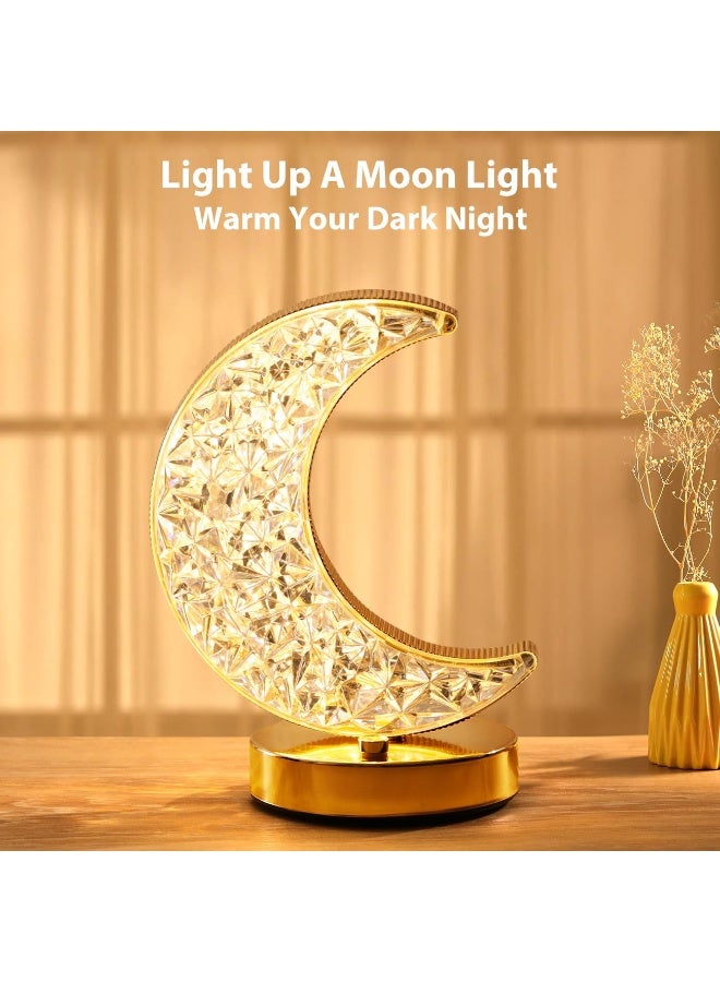Ramadan Decoration Light Crescent Moon Table Lamp, 3 Color Modes & Touch Control, USB Rechargeable Beside LED Night Light for Ramadan Desk Bedroom Living Room Home Decor - Image 4