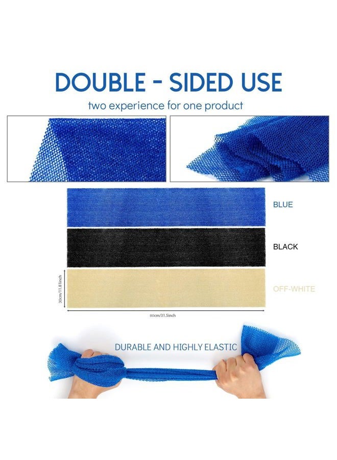 UJFQBH 3 Pieces African Bath Sponge African Net Long Net Bath Sponge Exfoliating Shower Body Scrubber Back Scrubber Skin Smoother,Great for Daily Use(Blue,Black,Off-White) - Image 4