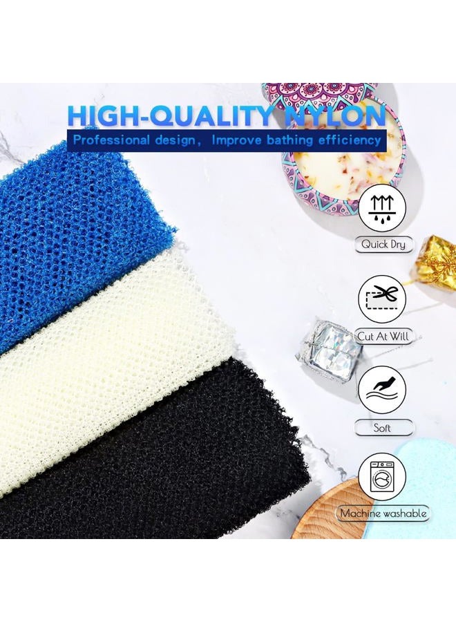 UJFQBH 3 Pieces African Bath Sponge African Net Long Net Bath Sponge Exfoliating Shower Body Scrubber Back Scrubber Skin Smoother,Great for Daily Use(Blue,Black,Off-White) - Image 3