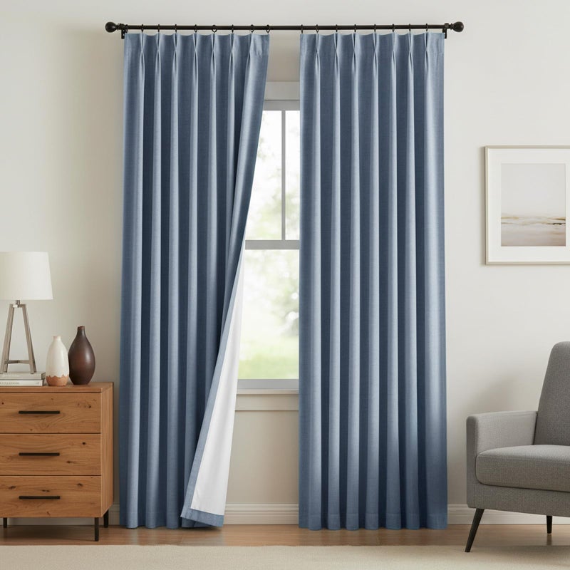 Pillcase Linen Blended Full Blackout Noise-Reducing Thermal-Insulated Pinch Pleated Curtains for Living Room Bedroom Kids Room, 2-Way Hook/Tab Hanging Drapes with Hooks 2 Panel 40" W x 90" L - Image 1