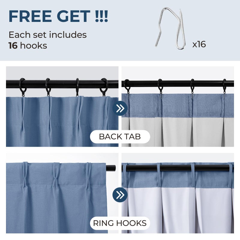 Pillcase Linen Blended Full Blackout Noise-Reducing Thermal-Insulated Pinch Pleated Curtains for Living Room Bedroom Kids Room, 2-Way Hook/Tab Hanging Drapes with Hooks 2 Panel 40" W x 90" L - Image 3