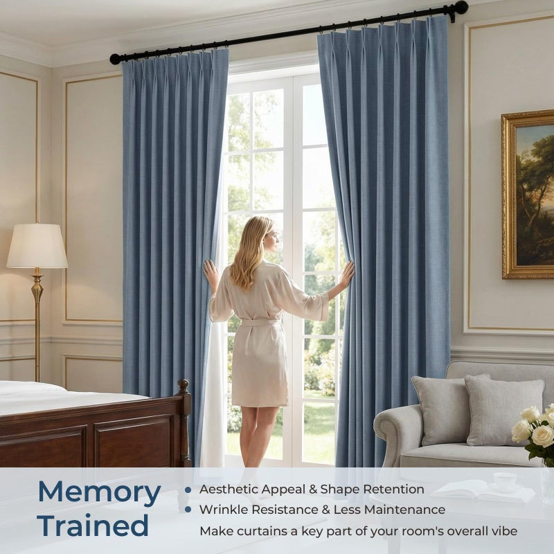 Pillcase Linen Blended Full Blackout Noise-Reducing Thermal-Insulated Pinch Pleated Curtains for Living Room Bedroom Kids Room, 2-Way Hook/Tab Hanging Drapes with Hooks 2 Panel 40" W x 90" L - Image 5