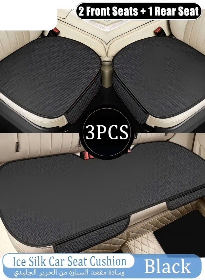 3 Piece Universal Car Seat Cushion Set Ice Silk & 3D Breathable Linen Material Non-Slip All-Season Comfort for Front Back Seats Car Interior Accessories Black - Image 1