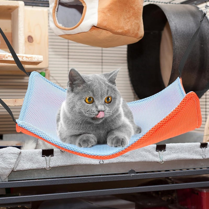 Cat Hammock Hanging Bed for Cage with Breathable Mesh Fabric, Double-Sided Sleeping Nest for Cats, Medium Size Orange and Blue, Indoor Pet Resting Hammock - Image 3