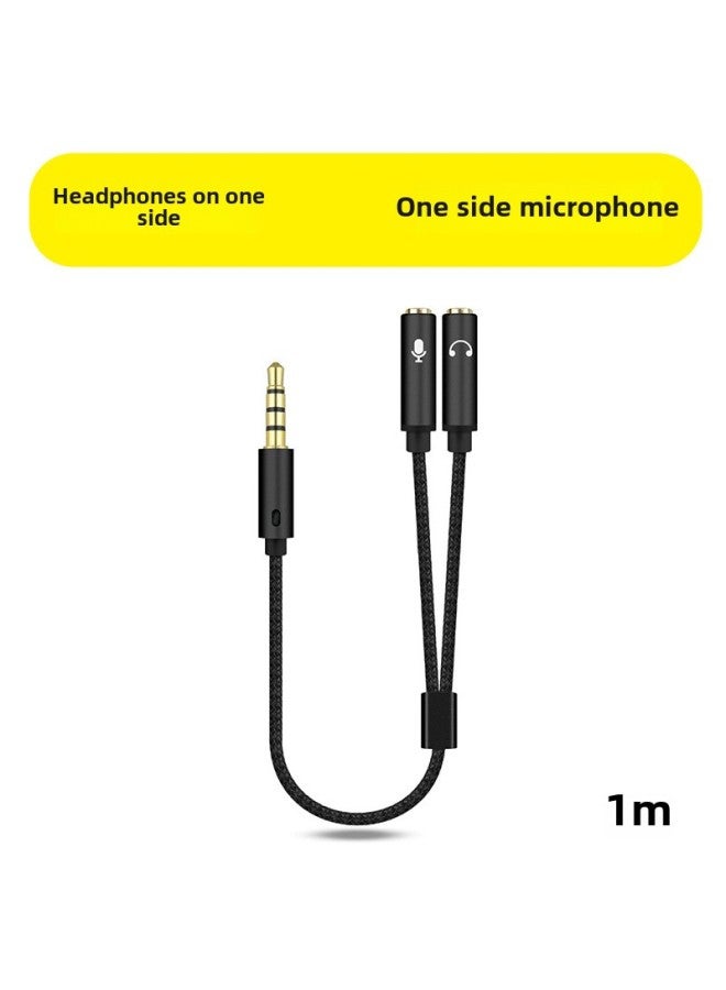 Headset Microphone Two-in-One Adapter Computer Voice Microphone Audio Line Mobile Phone Headset One-to-Two Converter-Colour:Single Male To Double Female  Braided Alloy Durable Model 1m  - Image 1