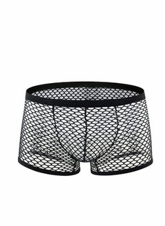 Men's Underwear Fishnet Boxer Briefs Mesh Trunks for Men See Through Enhancing Pouch Cool Design Breathable Hot Underwear, Black