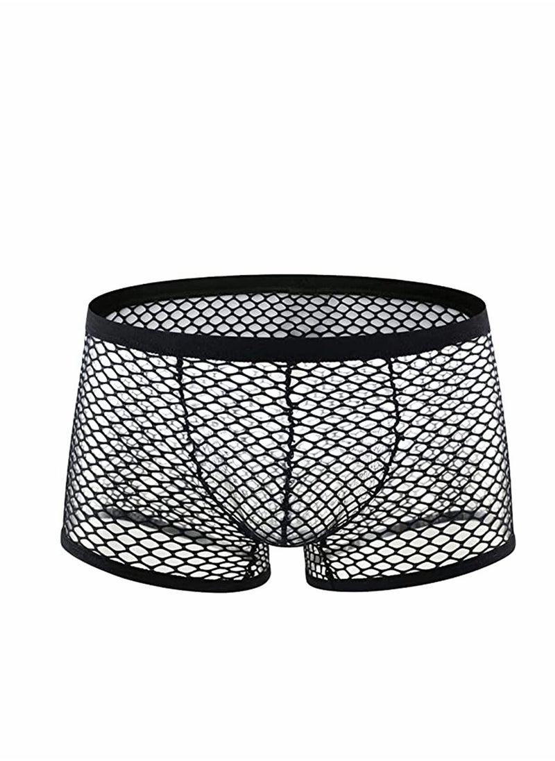Excefore - Men's Underwear Fishnet Boxer Briefs Mesh Trunks for Men See Through Enhancing Pouch Cool Design Breathable Hot Underwear, Black - Image 1
