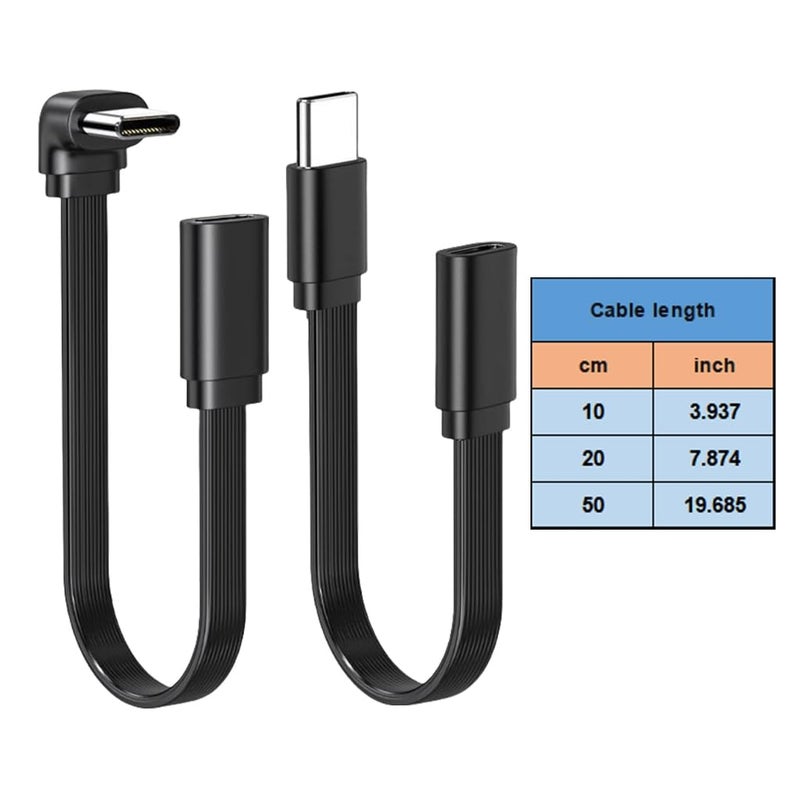 كابل تمديد USB C برأس منحني واحد/مستقيم، سرعة نقل بيانات 480 ميجابت في الثانية، كابل بيانات قصير للأجهزة اللوحية والهواتف وأجهزة الكمبيوتر المحمولة - Image 3