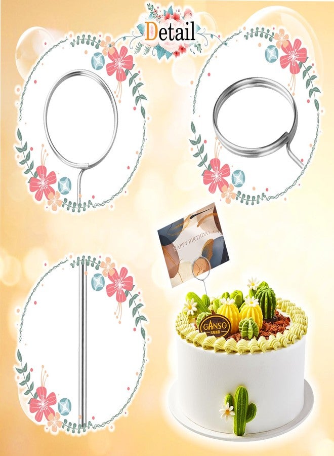 Yimerlen 30 Pcs Metal Wire Floral Picks 13 Inch Wire Place Card Holder, Metal Table Name Number Clips Picture Stand, Round Photo Memo Flower Card Holder for Wedding Party Birthday Cake (Silver Round) - Image 3