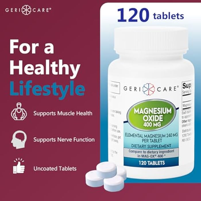 GeriCare Magnesium Oxide Supplement 240 mg of Elemental Magnesium, 120 Tablets, Essential Mineral Support, Promotes Vascular Health, Bone Strength, and Muscle Function (Pack of 1) - Image 2