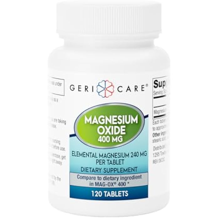 GeriCare Magnesium Oxide Supplement 240 mg of Elemental Magnesium, 120 Tablets, Essential Mineral Support, Promotes Vascular Health, Bone Strength, and Muscle Function (Pack of 1) - Image 1