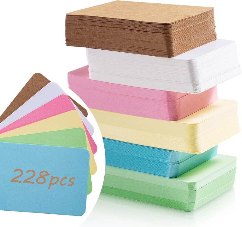Primbeeks 228pcs Premium Blank Business Cards, 6 Colors 3.5" x 2.2" Small Kraft Cardstock Cards, Small Note Plain Business Message Card Kraft Note Paper Tags - Image 1