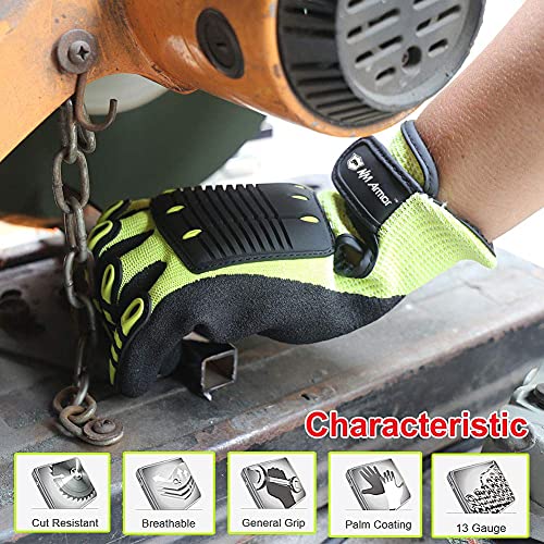 Nmsafety Anti Vibration Oil-proof Cut Resistant Safety Work Glove,Full finger,Yellow Nylon+HPPE+Glassfirbe Seamless Knitted Liner With Sandy Nitrile Rubber Palm,Excellent Grip. (Large) - Image 5