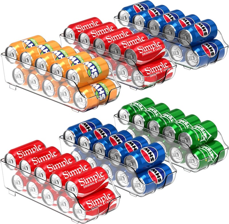 Simple Houseware Can Dispense Fridge Organiser Storage, Clear, Set of 6 - Image 1