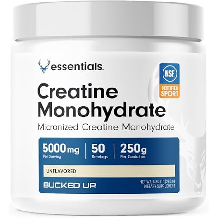 Bucked Up Pure Micronized Creatine Monohydrate for Women and Men - Easy to Mix and Unflavored - 5G Per Serving - 50 Servings - 250 Grams Per Container - Image 1
