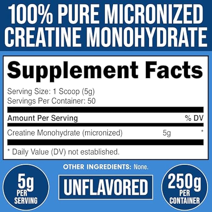 Bucked Up Pure Micronized Creatine Monohydrate for Women and Men - Easy to Mix and Unflavored - 5G Per Serving - 50 Servings - 250 Grams Per Container - Image 2