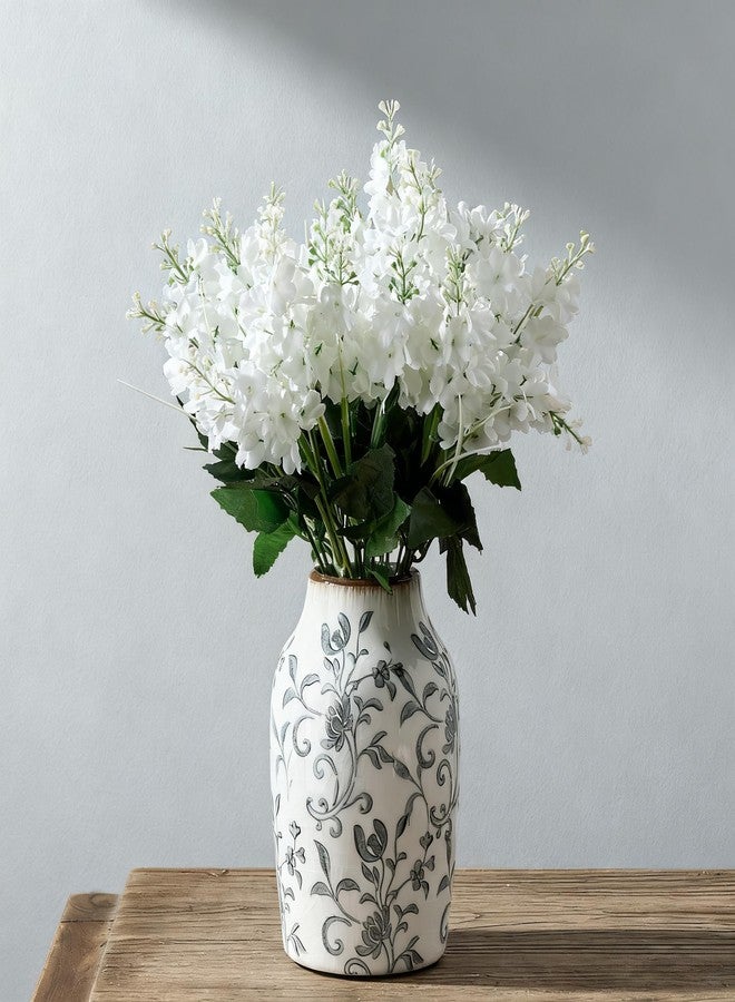 SIDUCAL Ceramic Vintage Vase, 7 Inch Retro Ice Cracked Chinoiserie Floral Vase, Rustic Farmhouse Vases for Home Decor, Bookshelf, Office, Garden, Chinoiserie Decor, Tuscan Decor, Gray Floral Pattern - Image 1