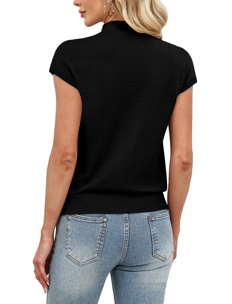 SAMPEEL Womens Summer Tops Trendy 2026 Short Sleeve Sweater Mock Turtle Necks Spring Tops Basic Tees Cute Business Casual Outfits Date Night Shirts Vacation Clothing Fashion Work Blouses S Black - Image 5